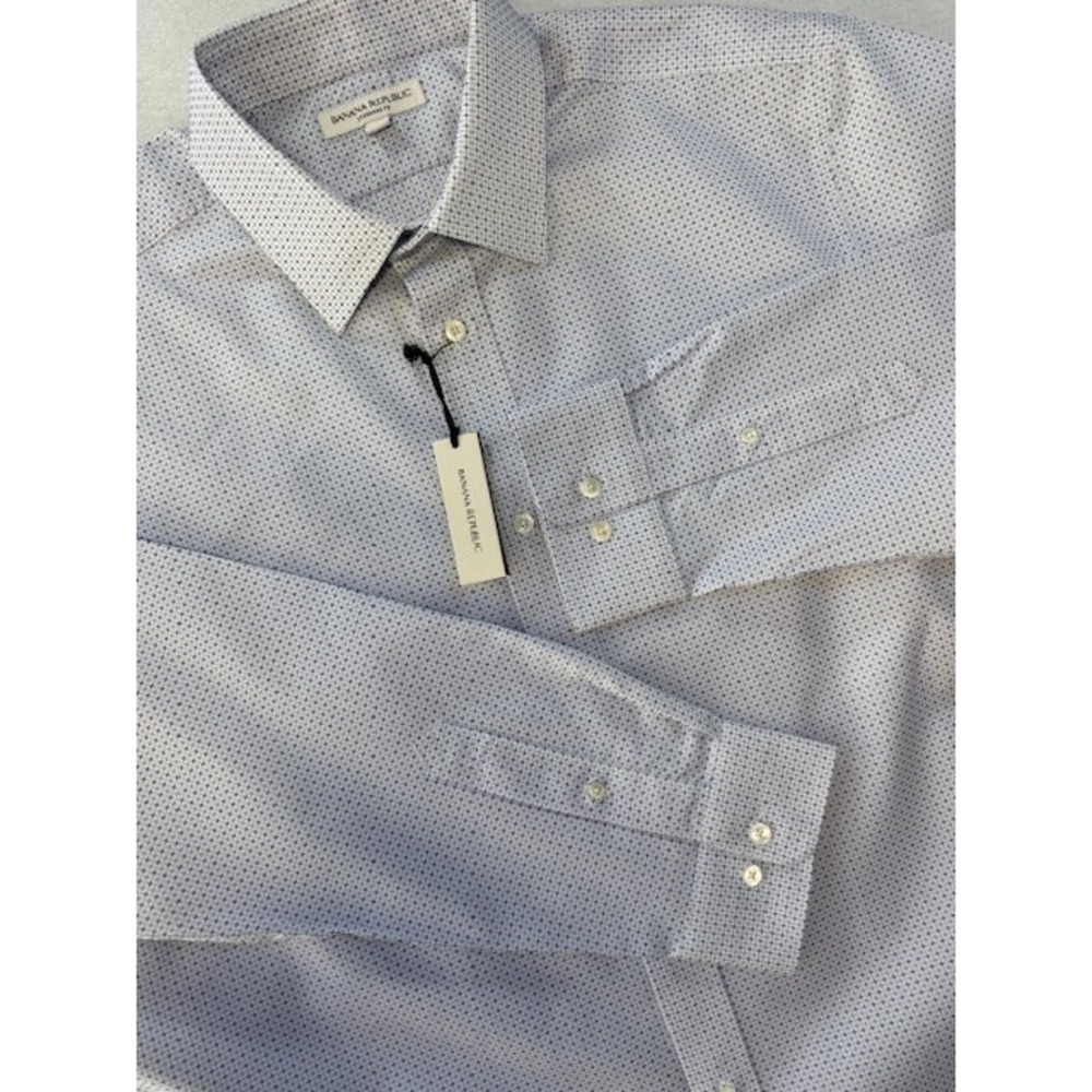 BANANA REPUBLIC Mens XL Wrinkle Resistant Standard Ft Cross Star Dot Dress Shirt